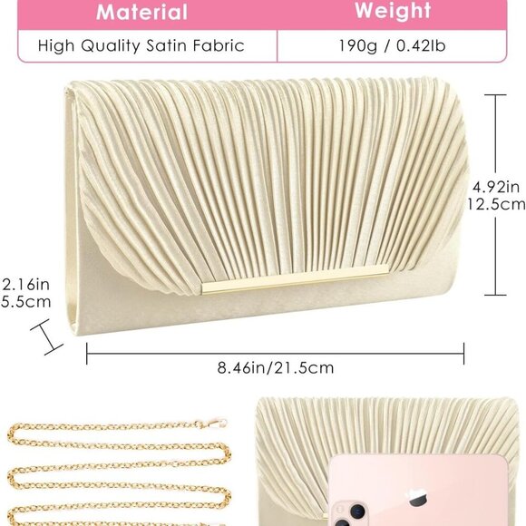 Elegant A-Apricot Evening Clutch Purse - 3-in-1 Crossbody & Shoulder Bag - Picture 2 of 7